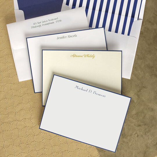 Navy Bliss Flat Hand-Bordered Note Cards